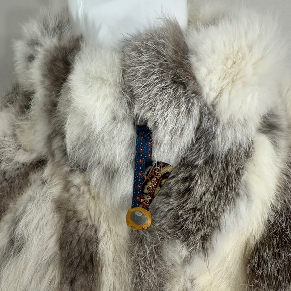 Essenza Y2K Real Lapin Fur Jacket Rabbit Fur Trim Zip Sweater Cardigan Size M - Picture 13 of 16